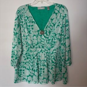 Women’s Liz Claiborne Green Floral Blouse with Broach 3x